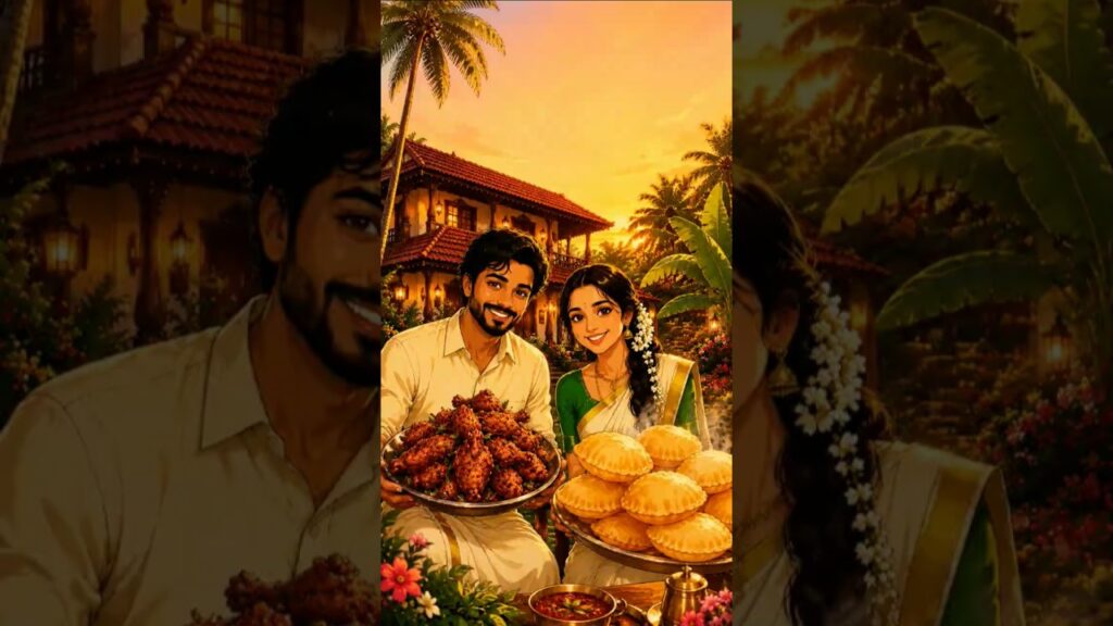 Kerala Couple Makes Crispy Chicken & Puri | Studio Ghibli Style Cooking 🥘✨ #shorts