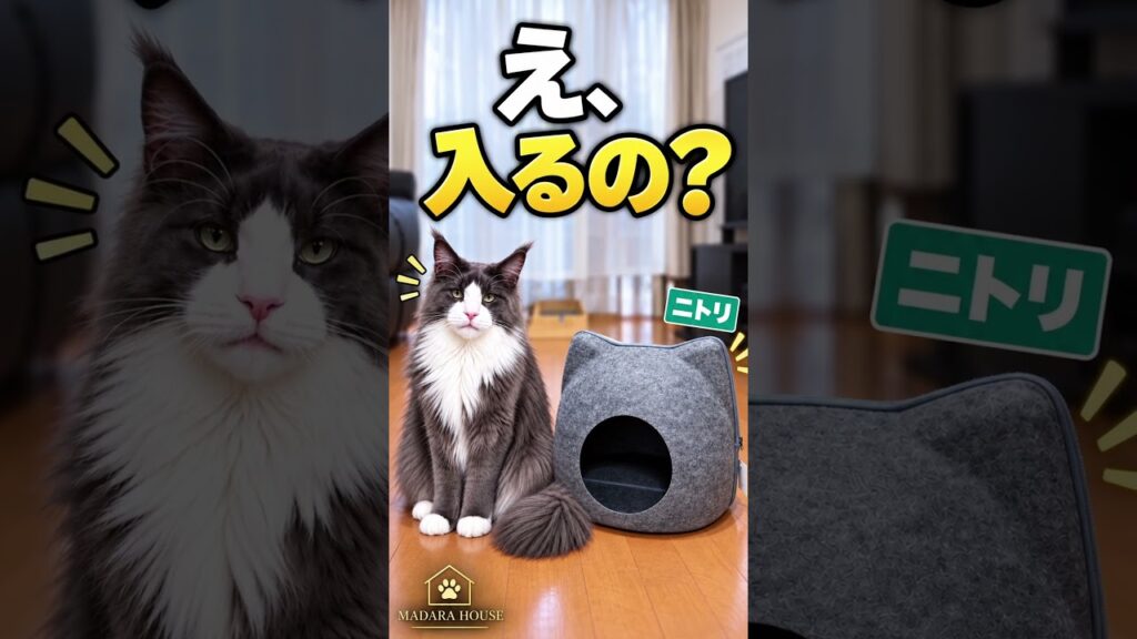 巨大猫に小さすぎるハウスを渡した結果…まさかの収納成功😂 #メインクーン #猫