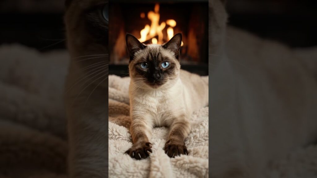 【癒し】暖炉の前でふみふみするシャム猫🐱